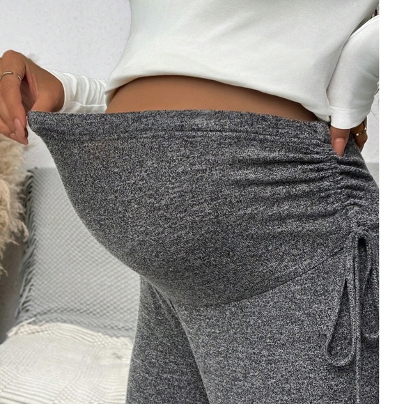 Maternity Dark Grey Stretchy Wide Waist Wide leg Lounge Pants - Picture 5 of 12